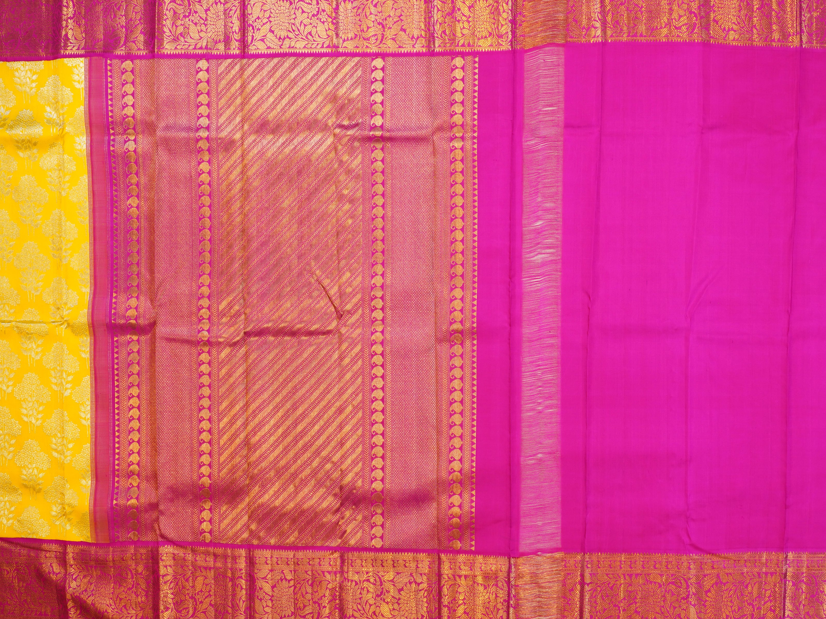 JSB - 2849 | Yellow & Pink Kanchi Pattu Sarees