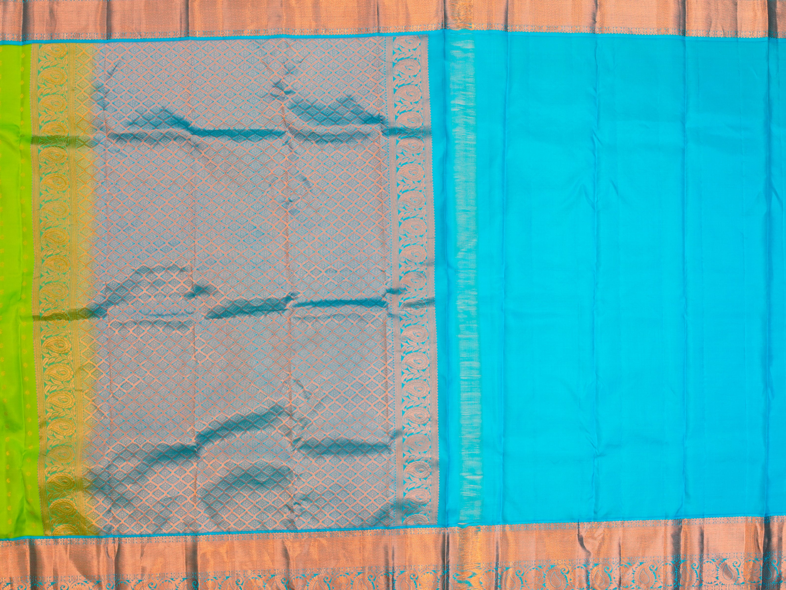 JSB- 3127 | Green & Sky Blue Kanchi Pattu Saree