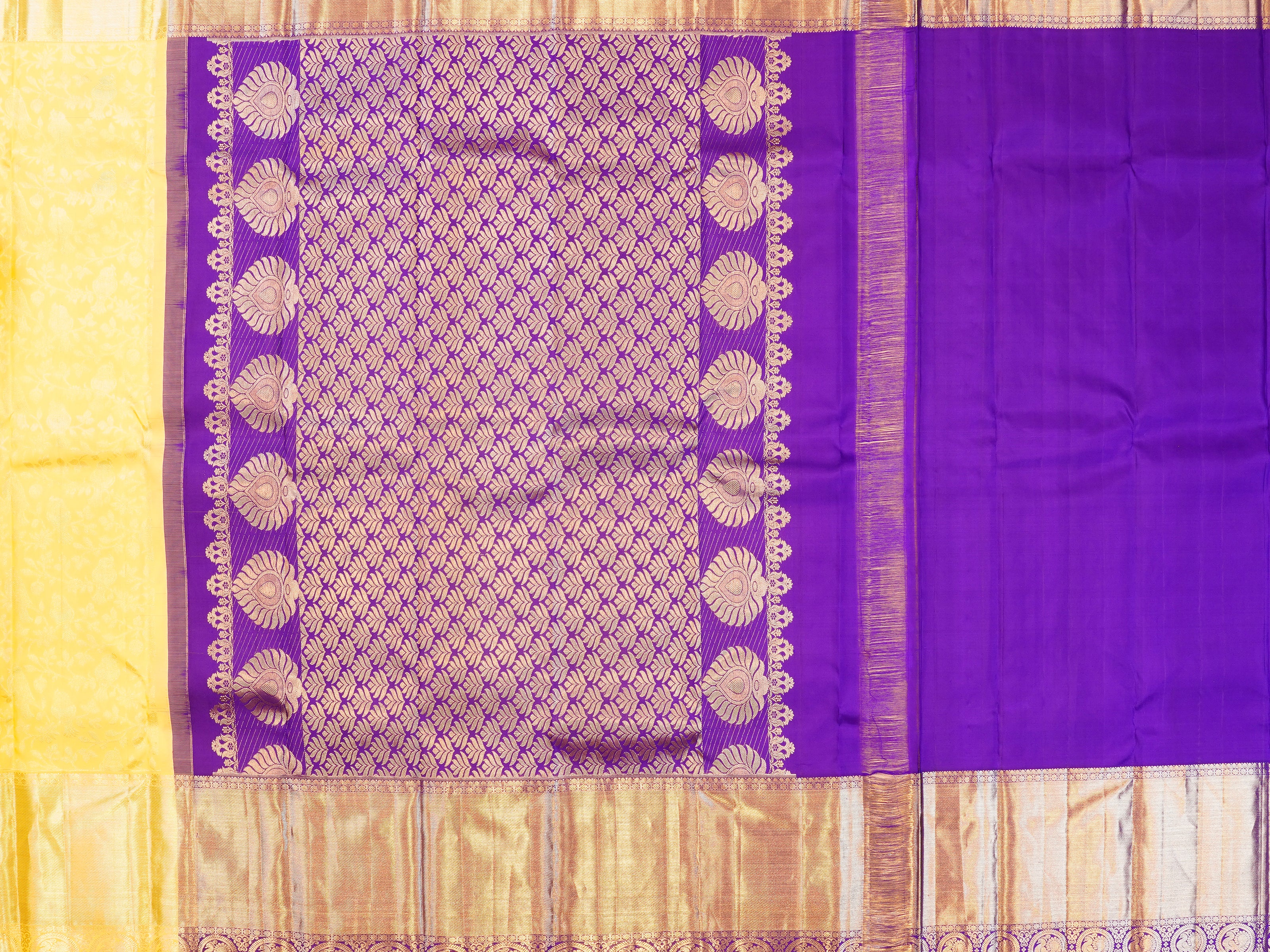 JSB-3354 | Cream & Purple Kanchi Pattu Saree