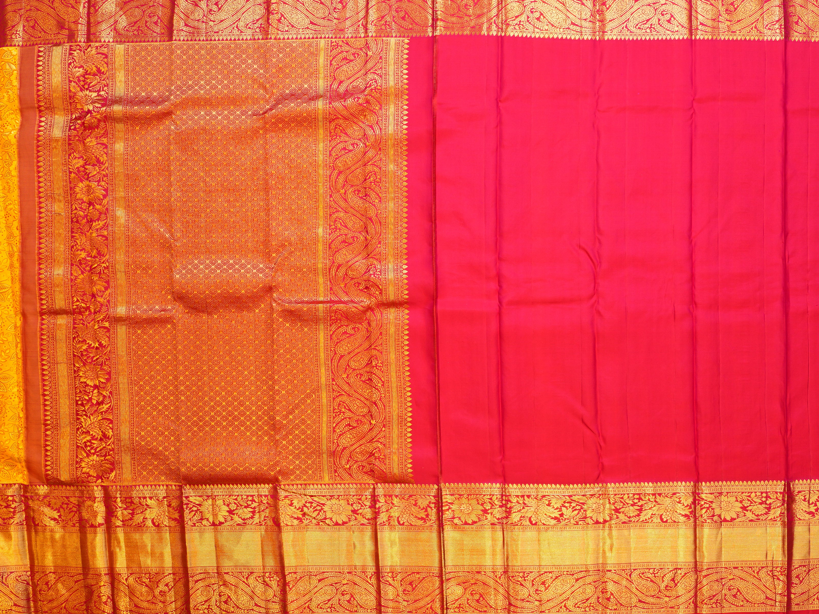 JSB- 3245 | Yellow & Pink Kanchi Pattu Saree