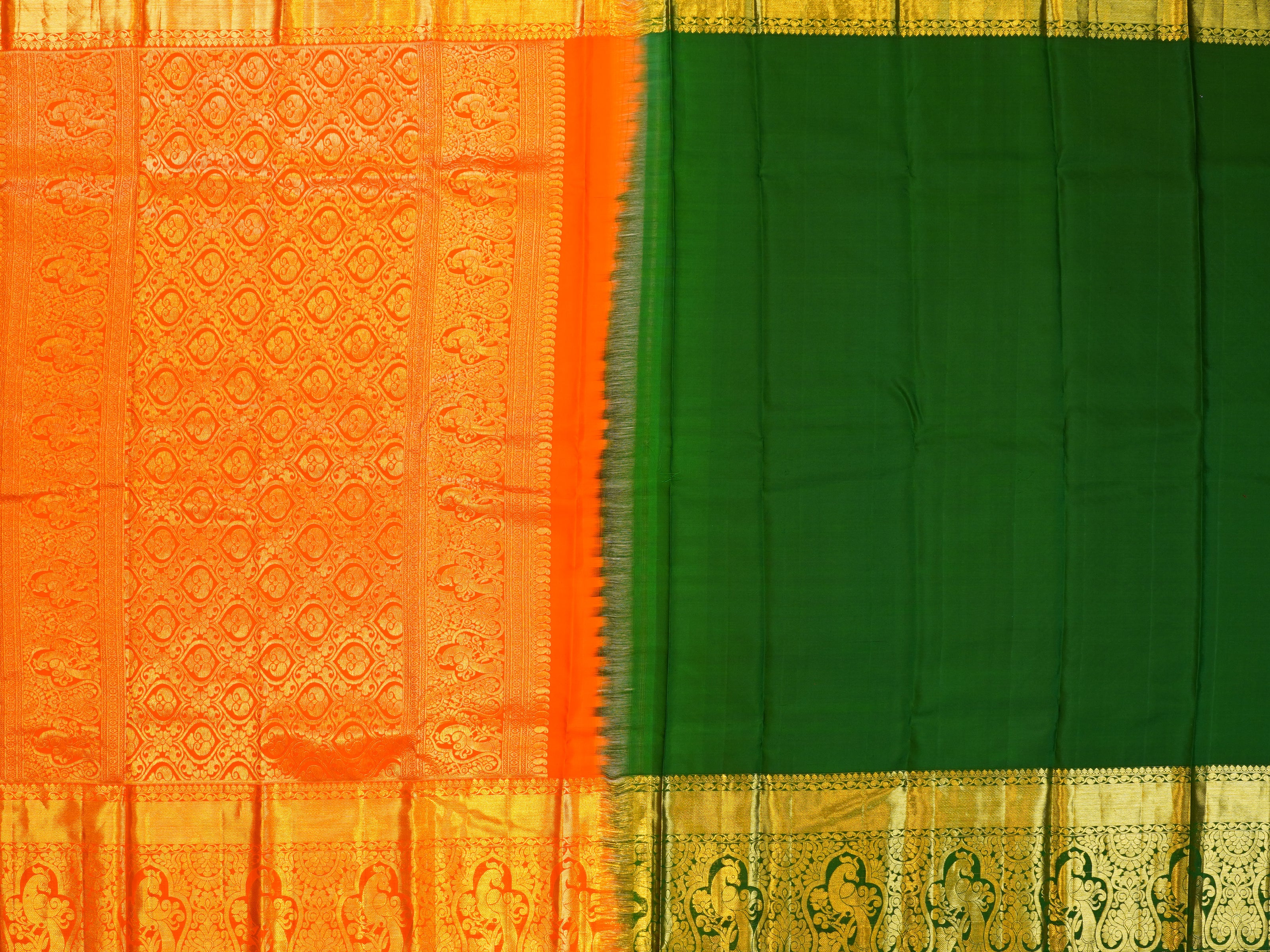 JSB- 2503 | Orange & Green Kanchi Pattu Saree