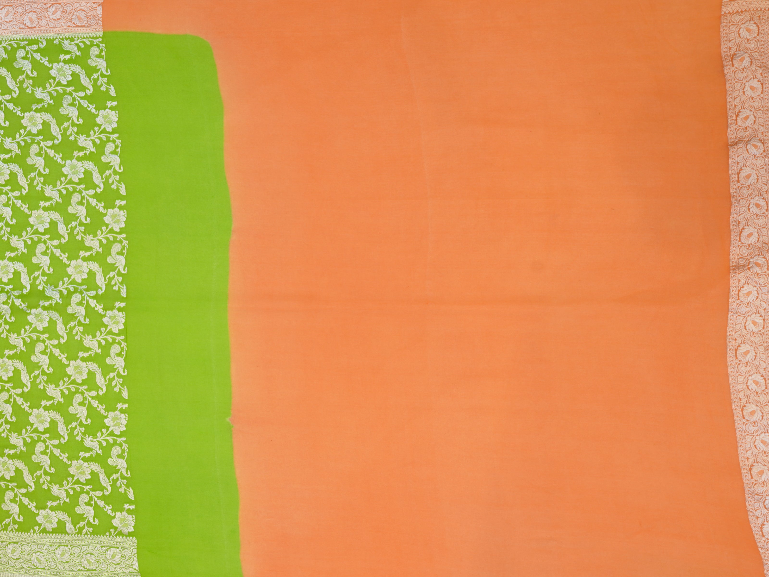 JSSB-614 | Green & Orange Pure Banaras Georgette Saree