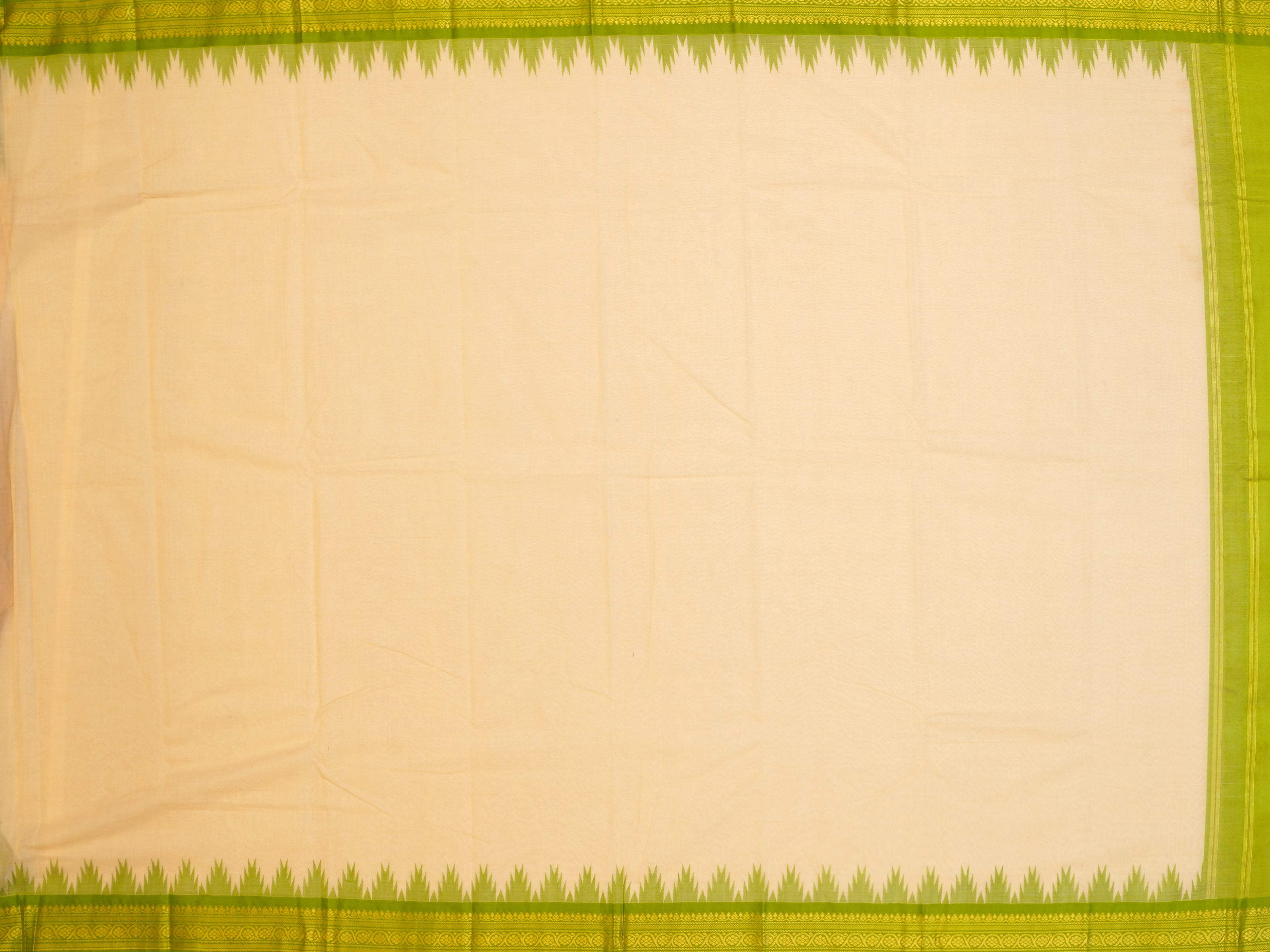 JSB- 752 | Cream & Green Handloom Cotton Traditional Saree
