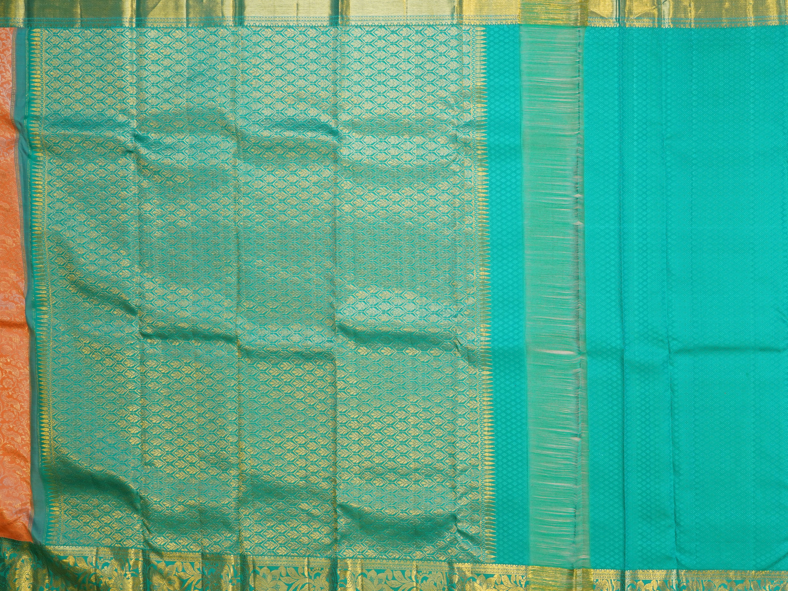 JSB - 2840 | Peach & Sea Green Kanchi Pattu Sarees