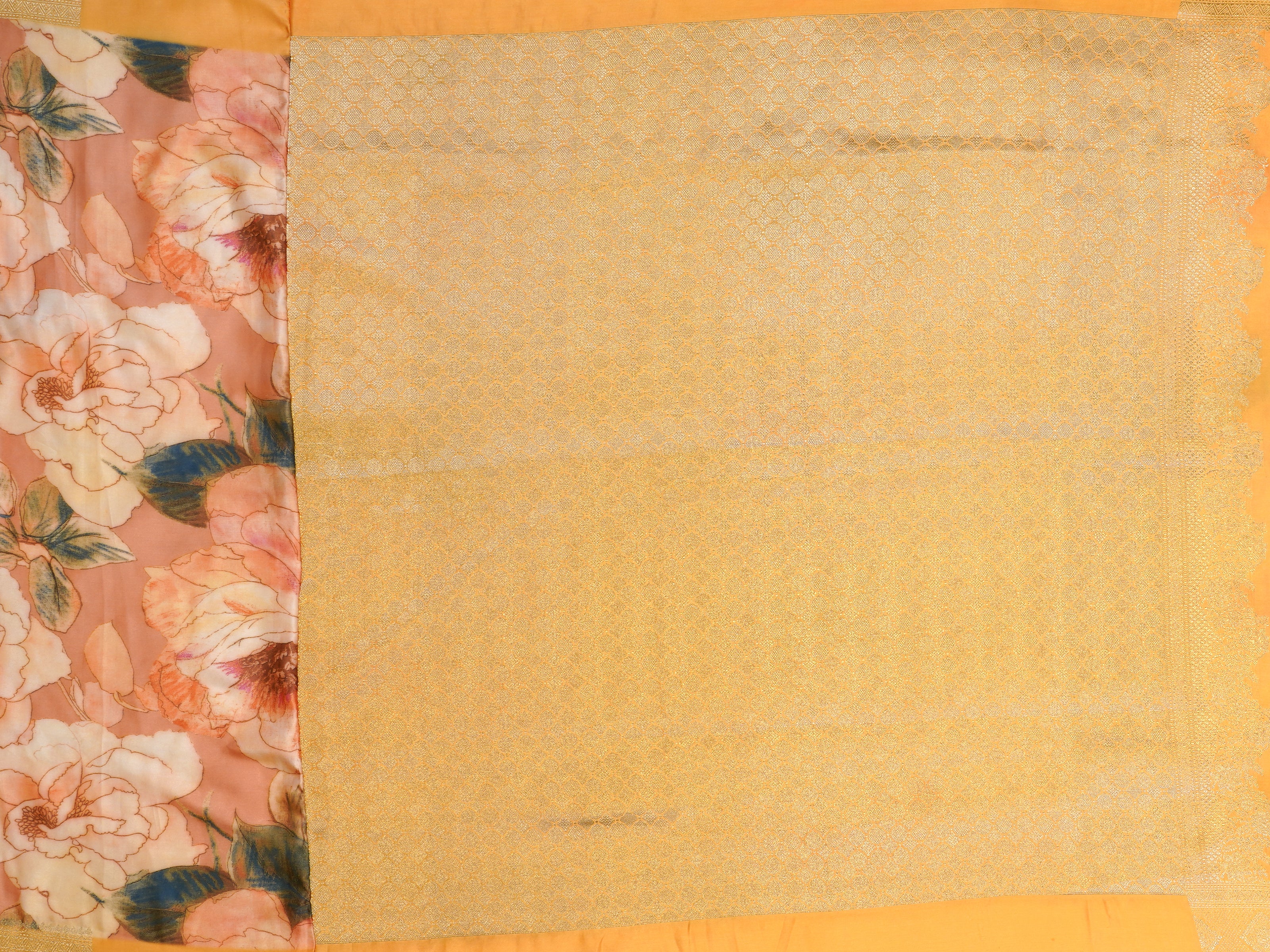 JSB- 1406 | Peach & Mustard Soft Satin Silk Saree
