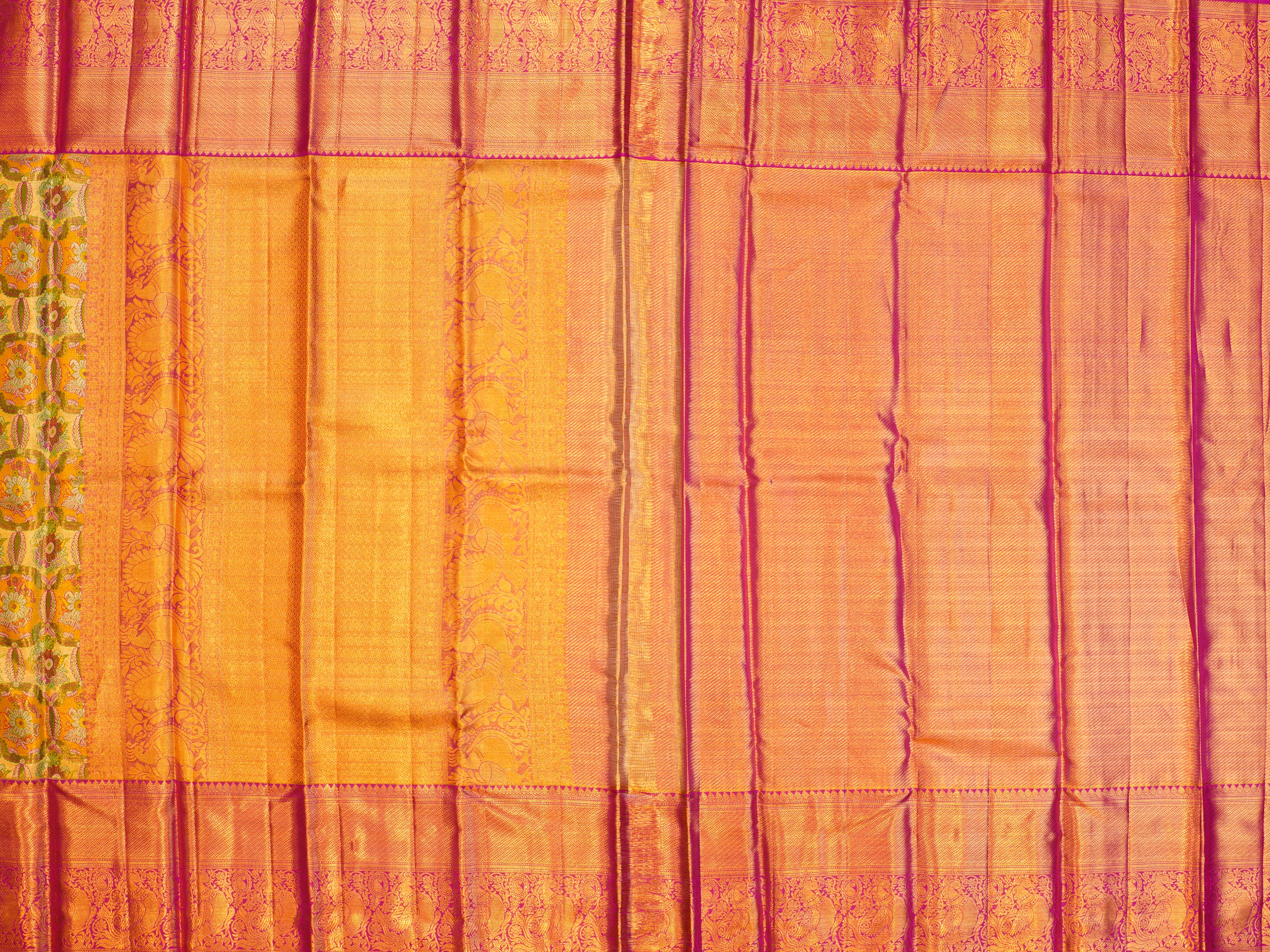JSB-1971 | Yellow & Pink Kanchi Pattu Saree