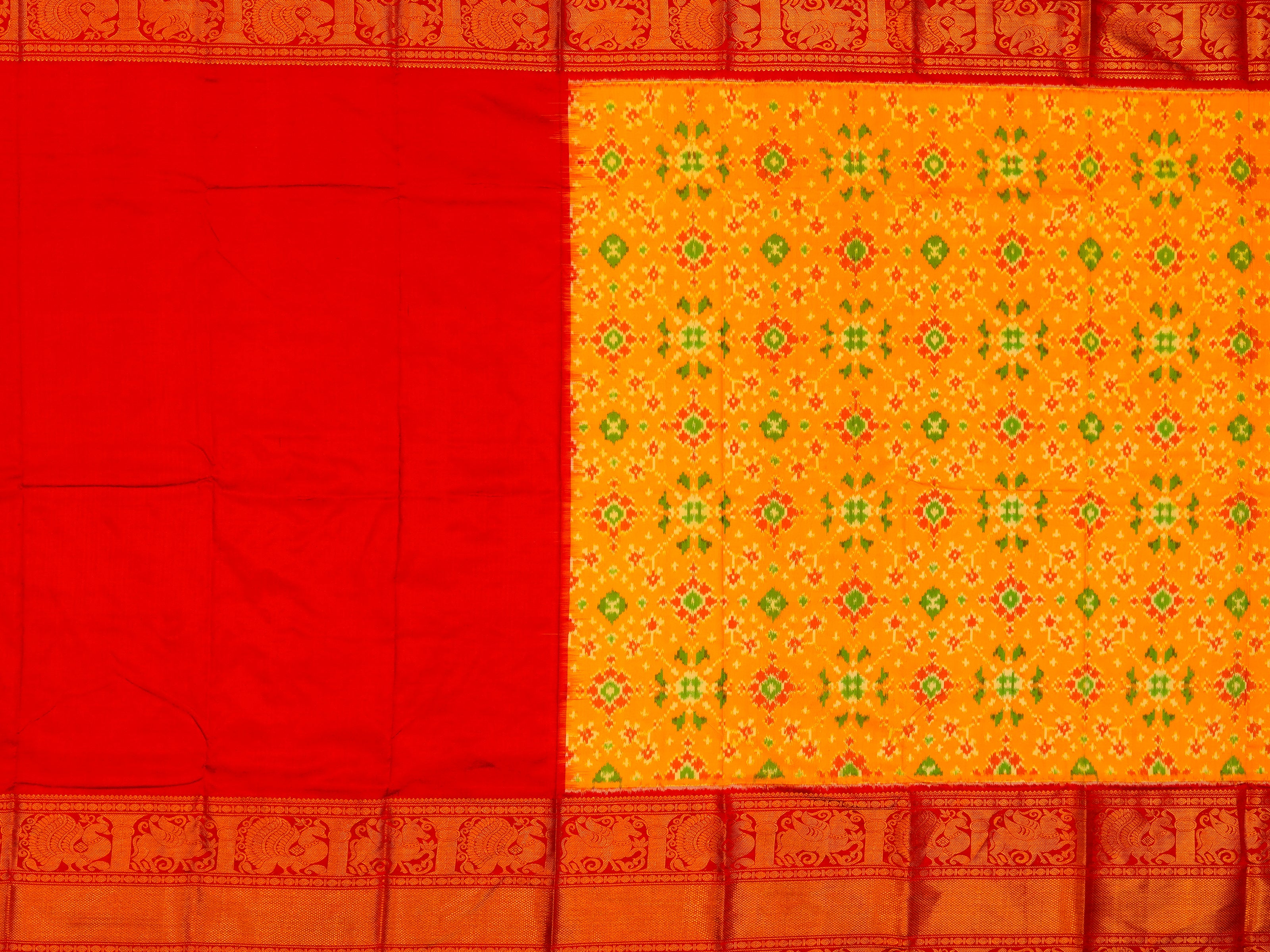 JSB- 3515 | Yellow & Red Kanchi Ikat Saree