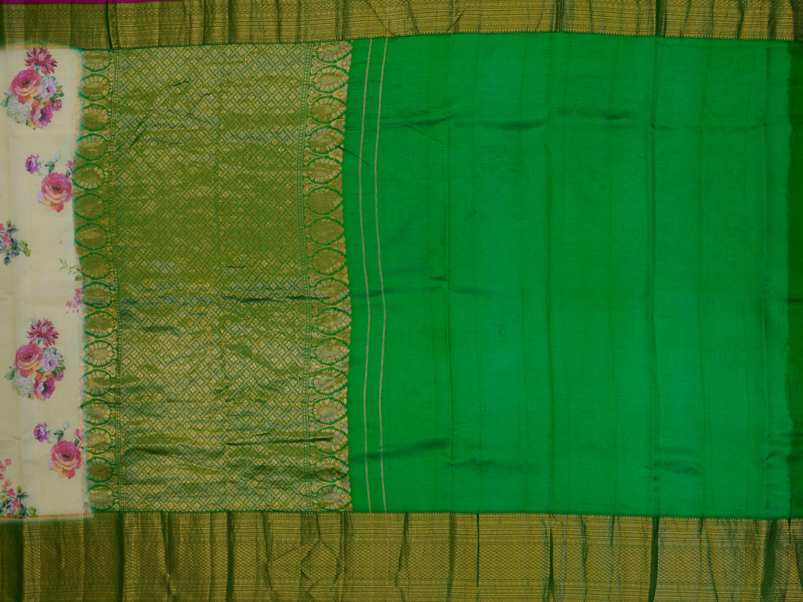 JSB- 1283 | Pista Green & Green Pure Kanchi Kora Saree