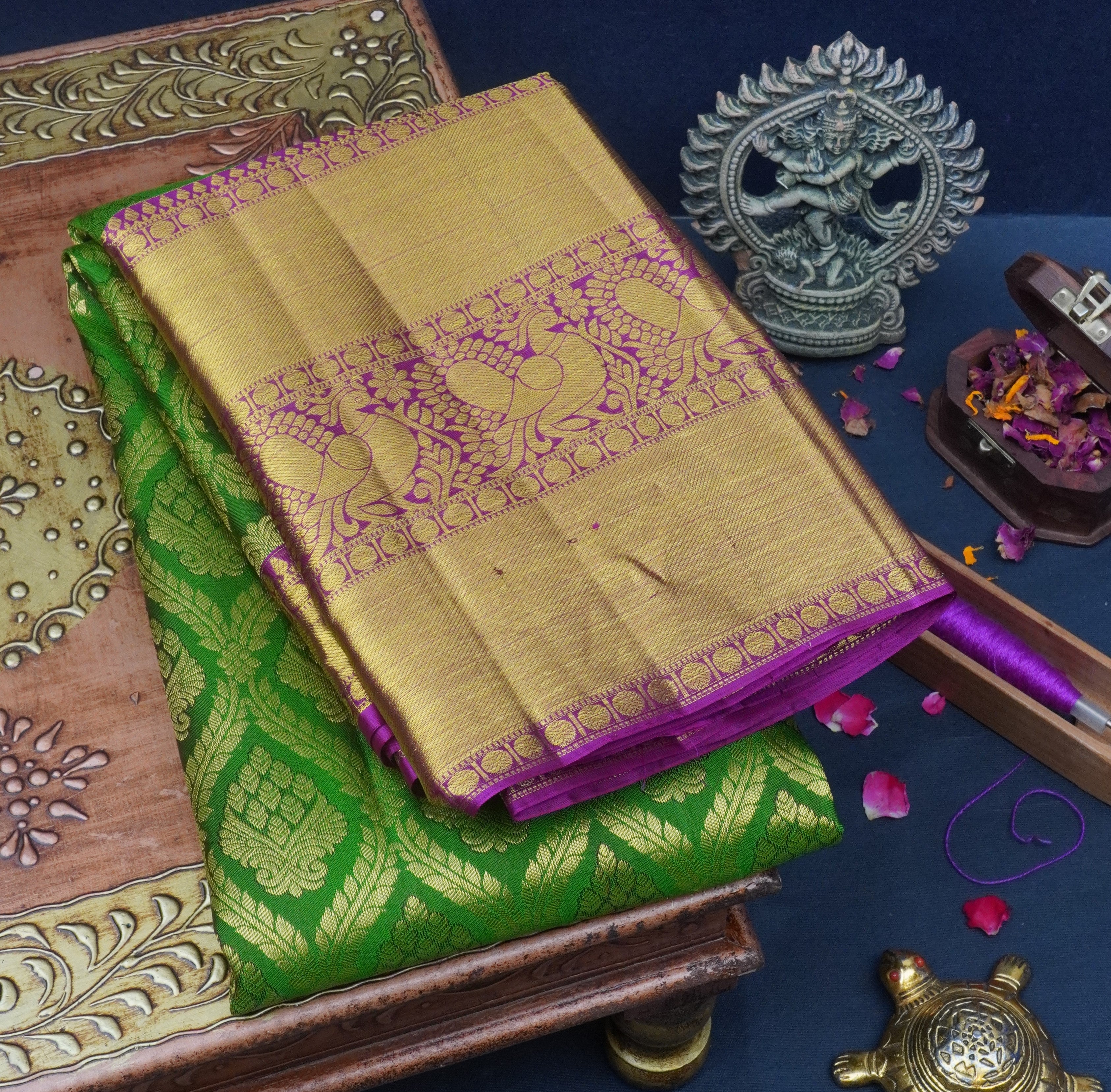 JSB-7973 | Lime Green & Magenta Pure Kanchi Pattu
