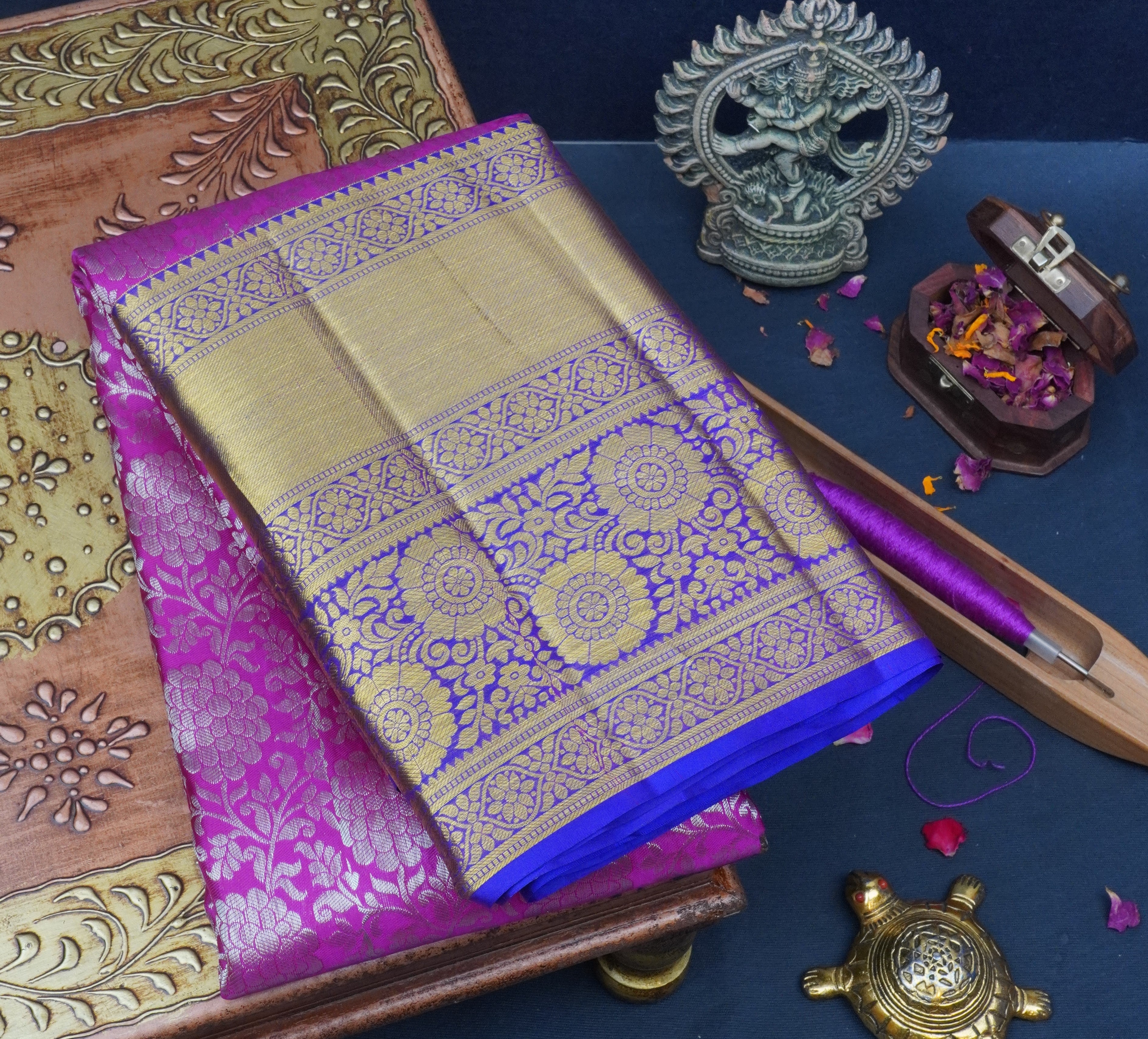 JSB-7976 | Magenta & Ink Blue Pure Kanchi Pattu
